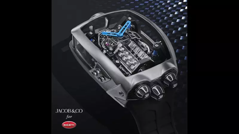 The watch is powered by a Bugatti W-16 engine.