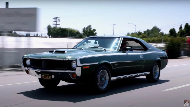 Jay Leno in his AMC Javelin 1970 Mark Donohue Edition.